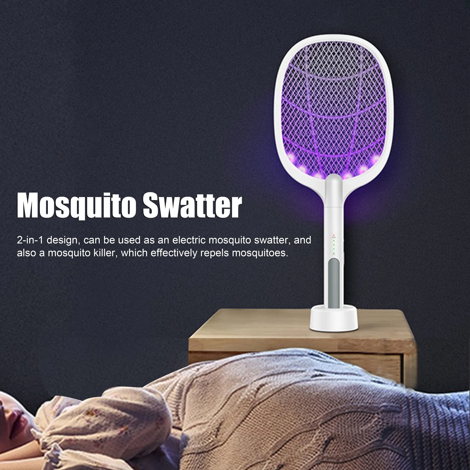 2 IN 1 Electric Mosquito Swatter Mosquito Killer USB Rechargeable Safety Super Mosquito Killing Bug Zapper Summer Fly Bat Trap