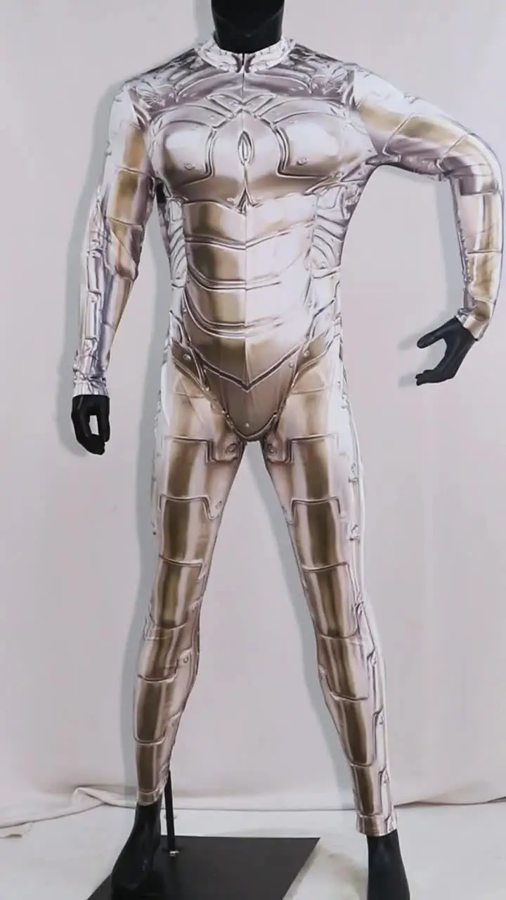 シルバーロボットコスプレボディスーツ、3Dプリント、スチームパンク