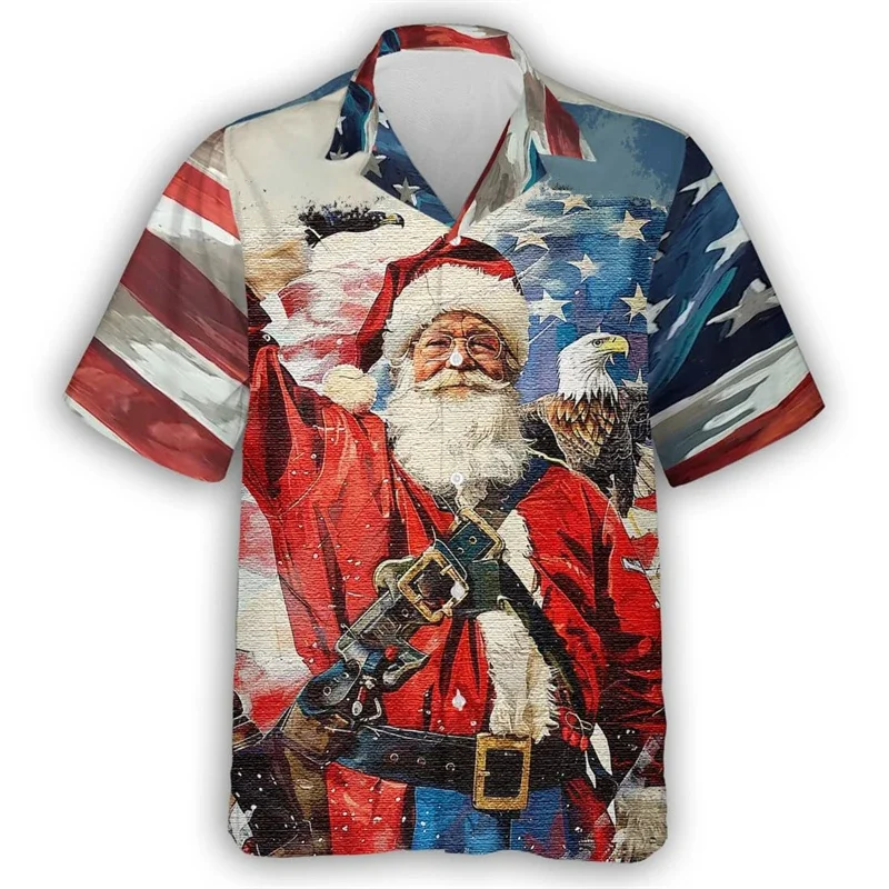 Camisa hawaiana con estampado 3D de águila y ganado para hombre, diseño gratuito de soldado con bandera de EE. UU., camisas hawaianas con solapa informal, blusa de manga corta