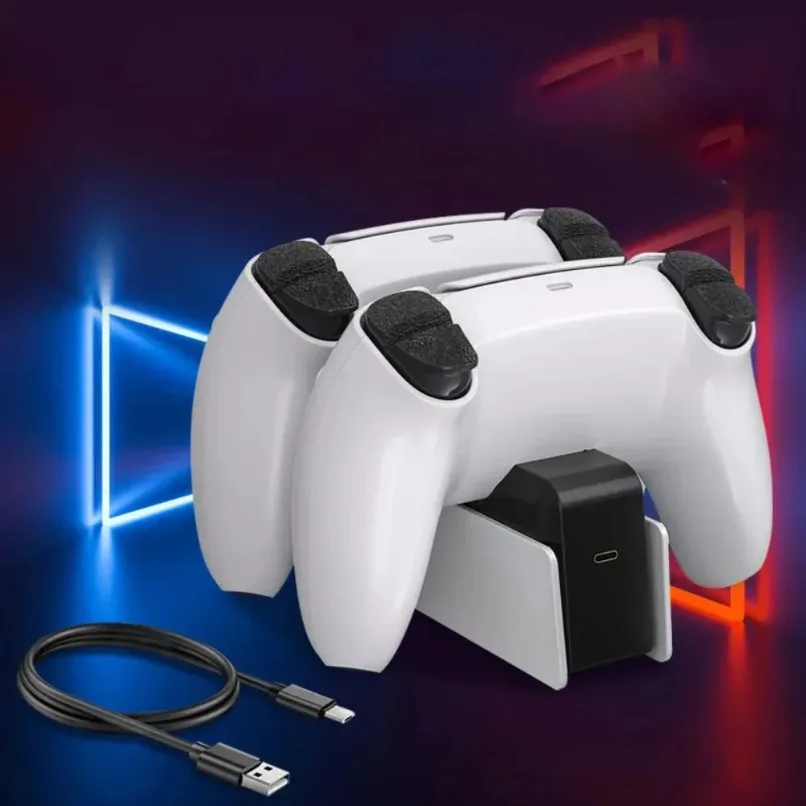 PS5 컨트롤러용 듀얼 고속 충전기 도킹 스테이션(LED 표시등 포함) 플레이스테이션 5 게임패드 조이스틱 게임 액세서리
