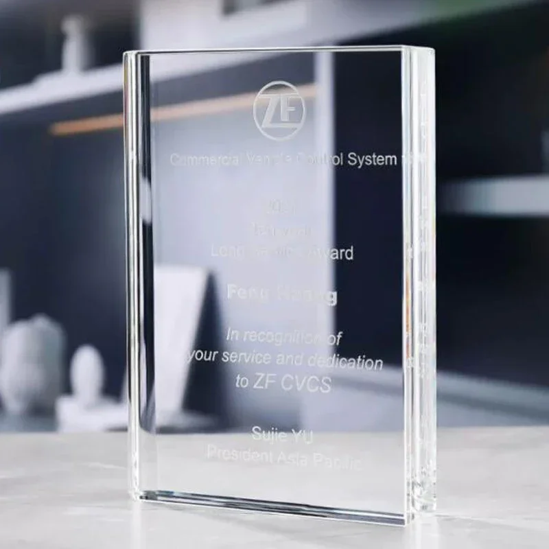 Customized Rectangle Crystal Trophy Company Annual Awards Excellent Employee Souvenirs Home Decoration Craft Lettering Medal 1Pc
