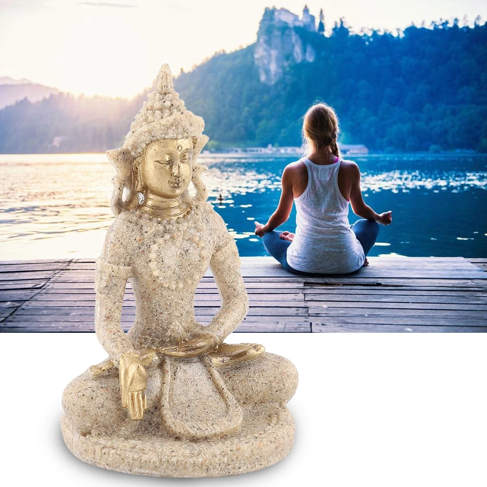 

Creative Meditating Seated Buddha Figurine Desktop Carving Craft Ornament Home Office Temple Prayer Statue Decoration