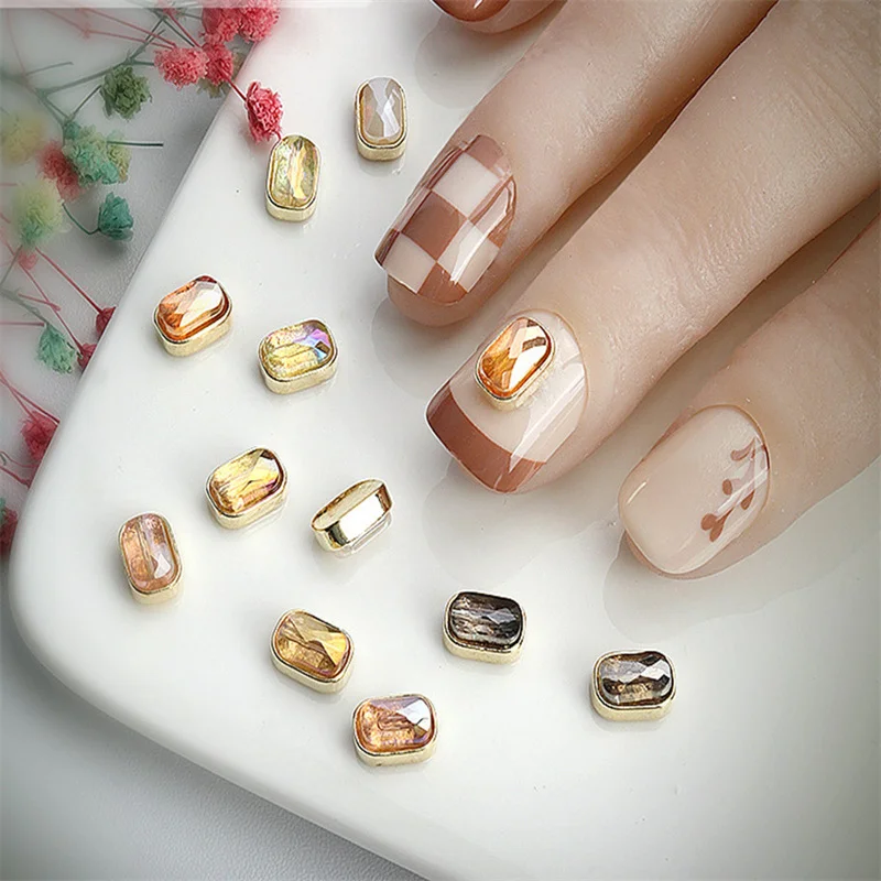 

10Pcs/Bag Gold/Silver Flatback Kawaii Nail Art Charms Alloy Multi-Colors Heart Shape Nails Accessories Rhinestones Decorations