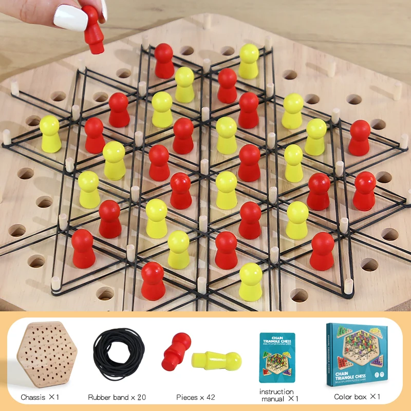 thumbnail image 1 of Juguete de mesa rompecabezas con cadena de ajedrez para interacción multijugador, juego de bandas elásticas y triángulos, juguete educativo de mesa, 1 of 5