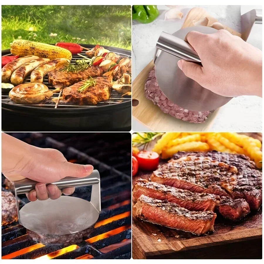 Stainless Steel Smash Burger Press for Perfect Hamburger Patties – Circular Meat Press Mold for Deli Meats & Kitchen Accessories 2