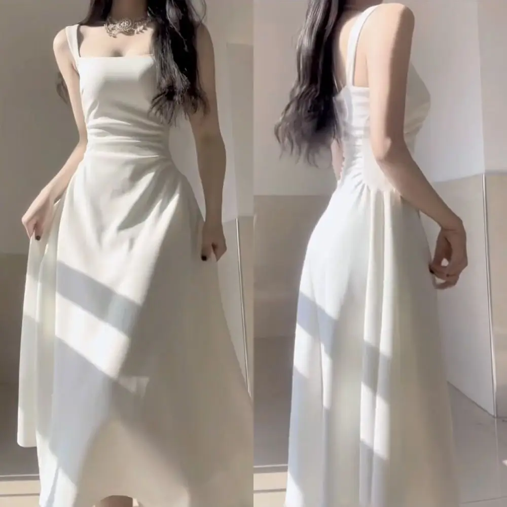 

Новинка лета 2023, белое тонкое привлекательное ТРАПЕЦИЕВИДНОЕ ПЛАТЬЕ на бретельках с французской талией высокого качества для женщин