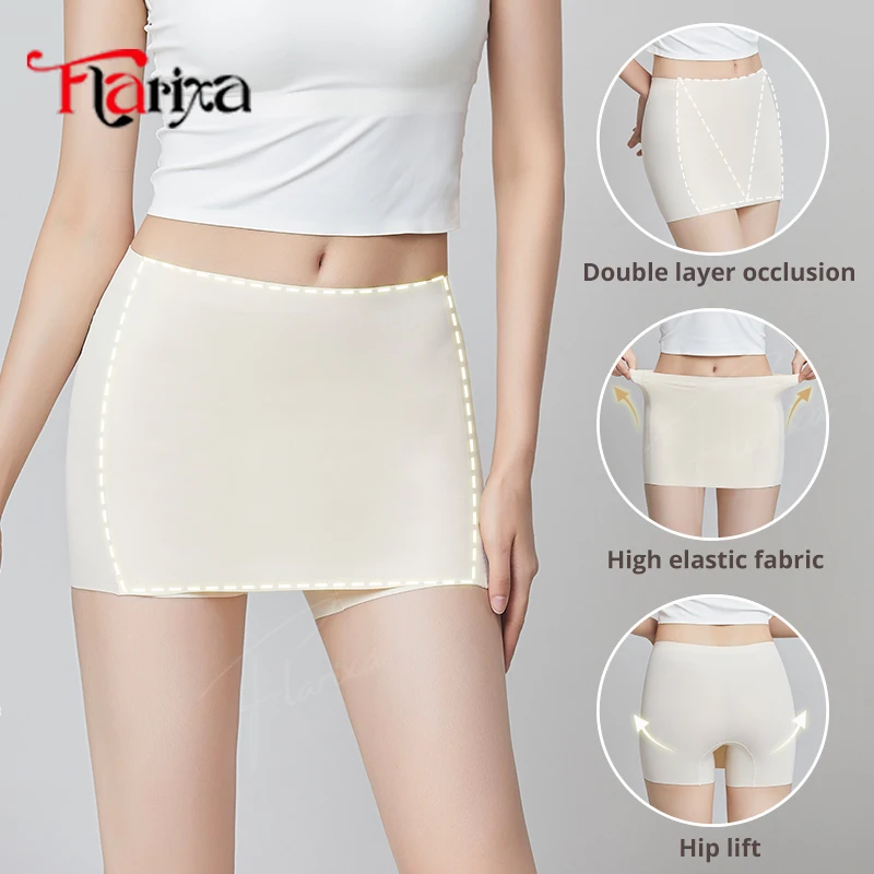 Safety Shorts Flarixa Ice Silk Double Layer Invisible Under Skirt Panties Seamless Boyshorts Women Underwear Anti Friction Pants