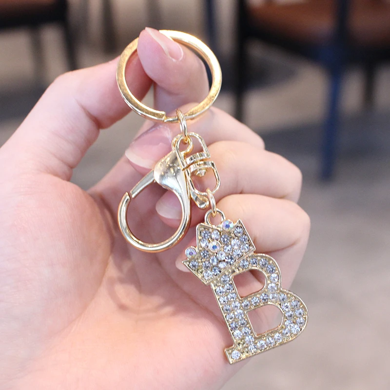 26 Portachiavi con strass con lettera iniziale per donna Fascino Corona di cristallo Portachiavi placcato in oro Portachiavi per auto Accessori fai da te  36