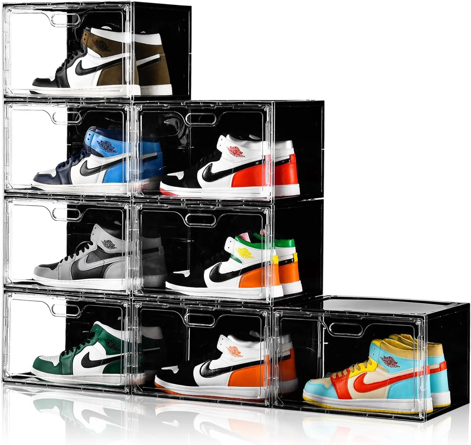 

New 8 Pack Shoe Boxes Stackable, Large Shoe Storage Organizer with Lids,Drop Side Shoe Containers for Entryway