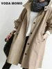 2023 Spring Autumn Casual Korean Fashion Hooded Medium Long Overcoat Loose Windproof Coat Women Trench Coat Solid Color Pocket 1