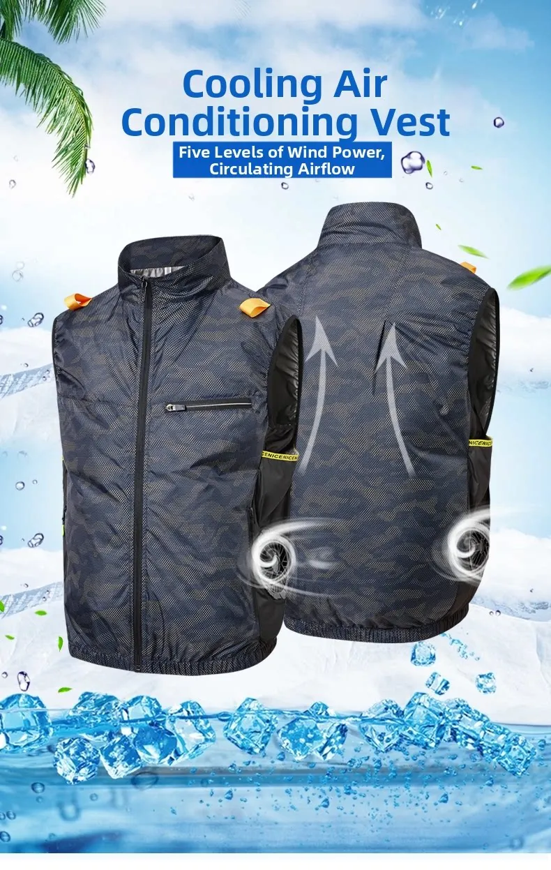 Kühlende Ventilator-Klimaanlagenweste, leichte Sonnenschutz-Windbreaker-Weste, Outdoor-Sport-Angel-Arbeitsjacke für Herren und Damen – Detail 7