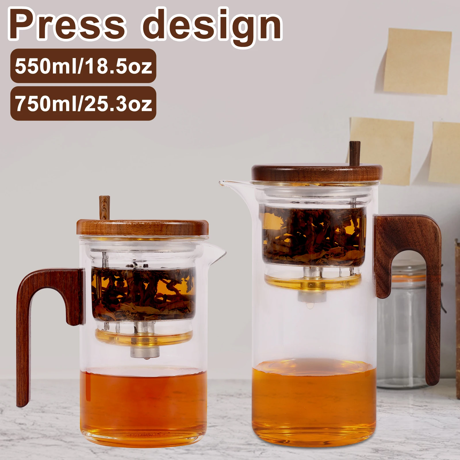 Water Separation Glass Teapot with Wood Handle Leak Proof Glass Tea Infuser Teapot Easy to Clean Tea Water Separation Teapot