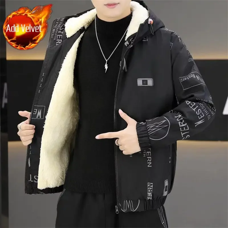 thumbnail image 1 of Chaquetas de plumón con estampado de parkas para hombre, abrigo acolchado con capucha y acolchado, promoción de invierno, ropa ligera y cálida de Corea del frío, 1 of 5