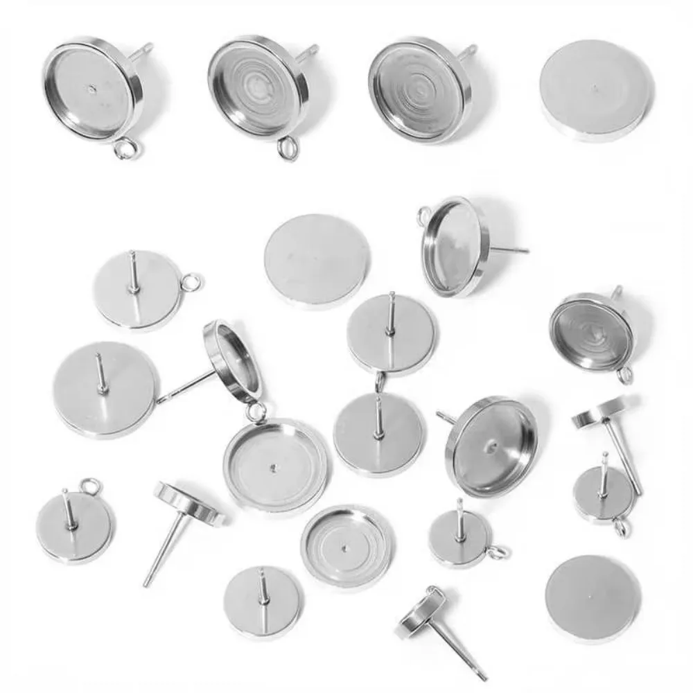 

20Pcs Stainless Steel Round Blank Stud Earring Settings Fit 4 6 8 10 12mm Cabochon Base DIY Earrings Jewelry Making Accessories