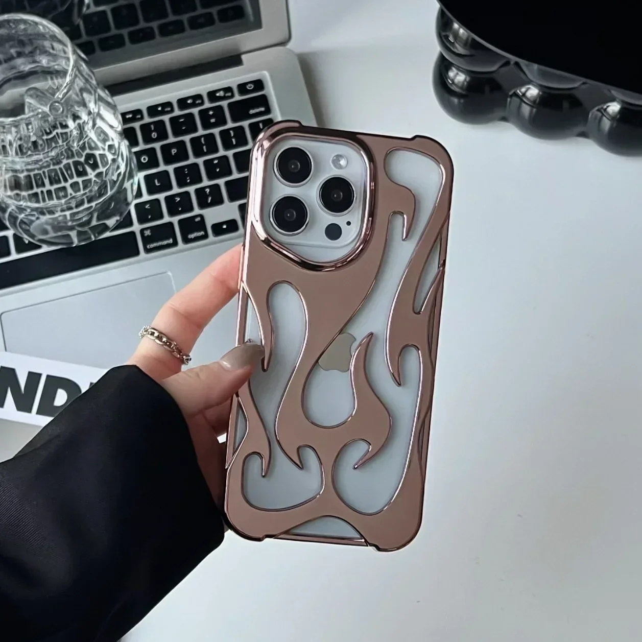 Sleek 3D Flame Pattern Shockproof Phone Case - Fashionable Hollow Slim Design
