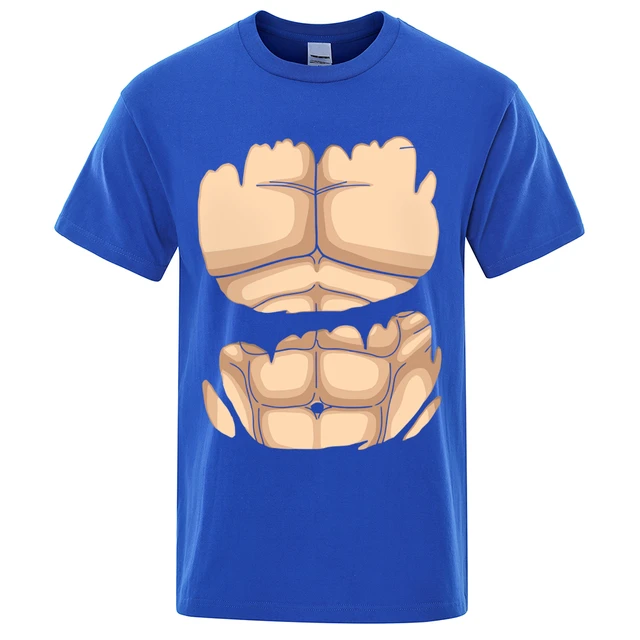 3d realista músculos no peito impresso t-shirts homens casual de fitness  manga curta algodão respirável