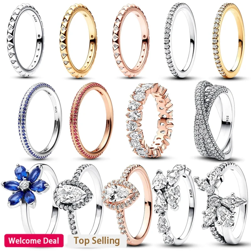 Original Women's Hot Selling Exquisite Sparkling Blue Pear Flower ME Cone Nail Logo Ring Fashion 925 Silver DIY Charm Jewelry geometric ring cone silicone mold triangle crystal diy ring jewelry display stand jewelry crafts making resin epoxy mold