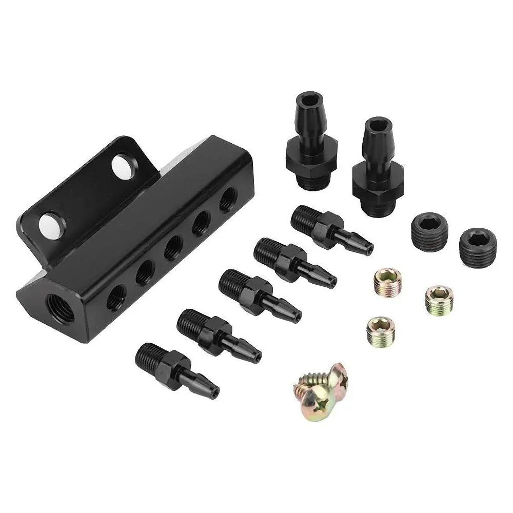 Vacuum Manifold Block Vacuum Port Block 1/8NPT Fuel Gas Wastegate Turbo Boost 5 Port Car Intake Manifold Kit