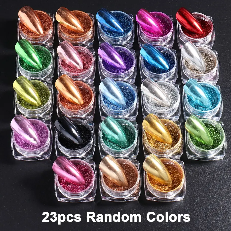 23 Colors Metallic Chrome Nail Powder Set Y2K Magic Mirror Gold Silver  Decor Rubbing Glitter Pigment Flakes Manicure Accessories - AliExpress