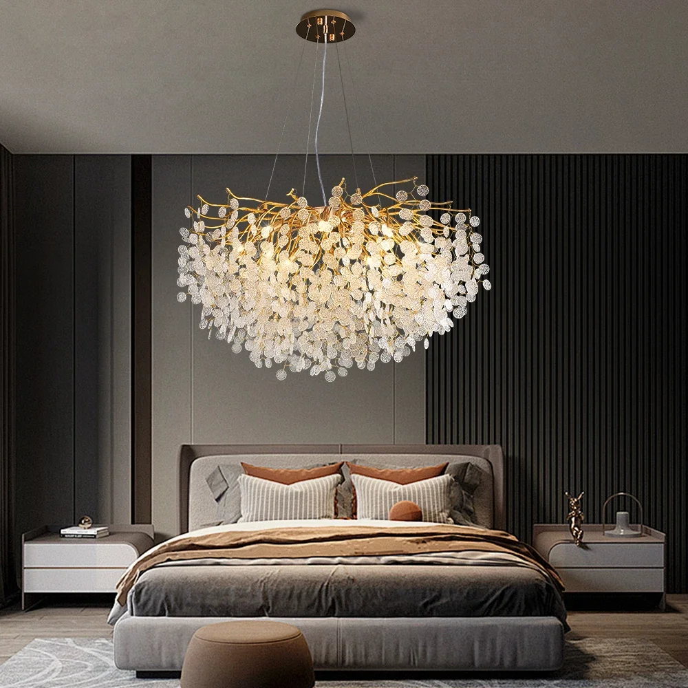 Artpad Modern Luxury Crystal Chandelier Chandeliers Gold Hanging Pendant Light Fixture for Kitchen Island Living Room