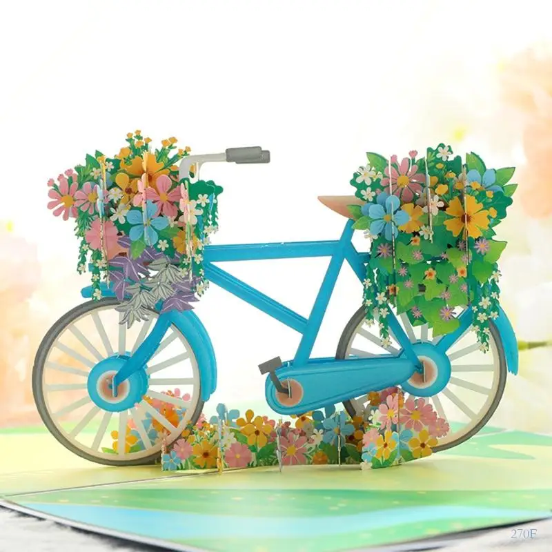 270F 3D Pop-Up Bike Flower Greeting Card with Envelop for Birthday Father's Day