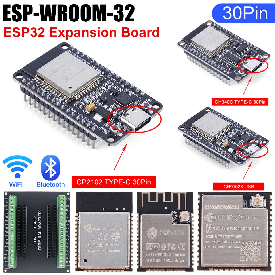 2 Stück ESP32 USB C mit Chip CP2102, ESP32 NodeMCU, WROOM 32 Entwickler, 2,4 GHz WiFi Bluetooth Mikrocontroller 2 Stück ESP32 USB C mit Chip CP2102, ESP32 NodeMCU, WROOM 32 Entwickler, 2,4 GHz WiFi Bluetooth Mikrocontroller