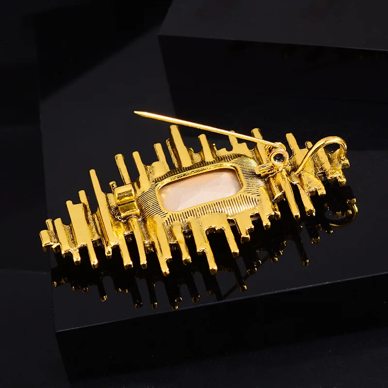 OKILY Palace Style Rectangular Crystal Brooches with A High-end Temperament for Women's Vinatge Elegant Broochpins  Accessories