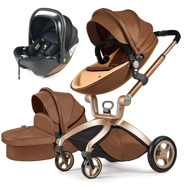 Hot Mom F22 Poussette combinée pour bébé,siège réglable,cadre alu,pneus pleins caoutchouc,pare-pluie,moustiquaire,grand panier de rangement 1