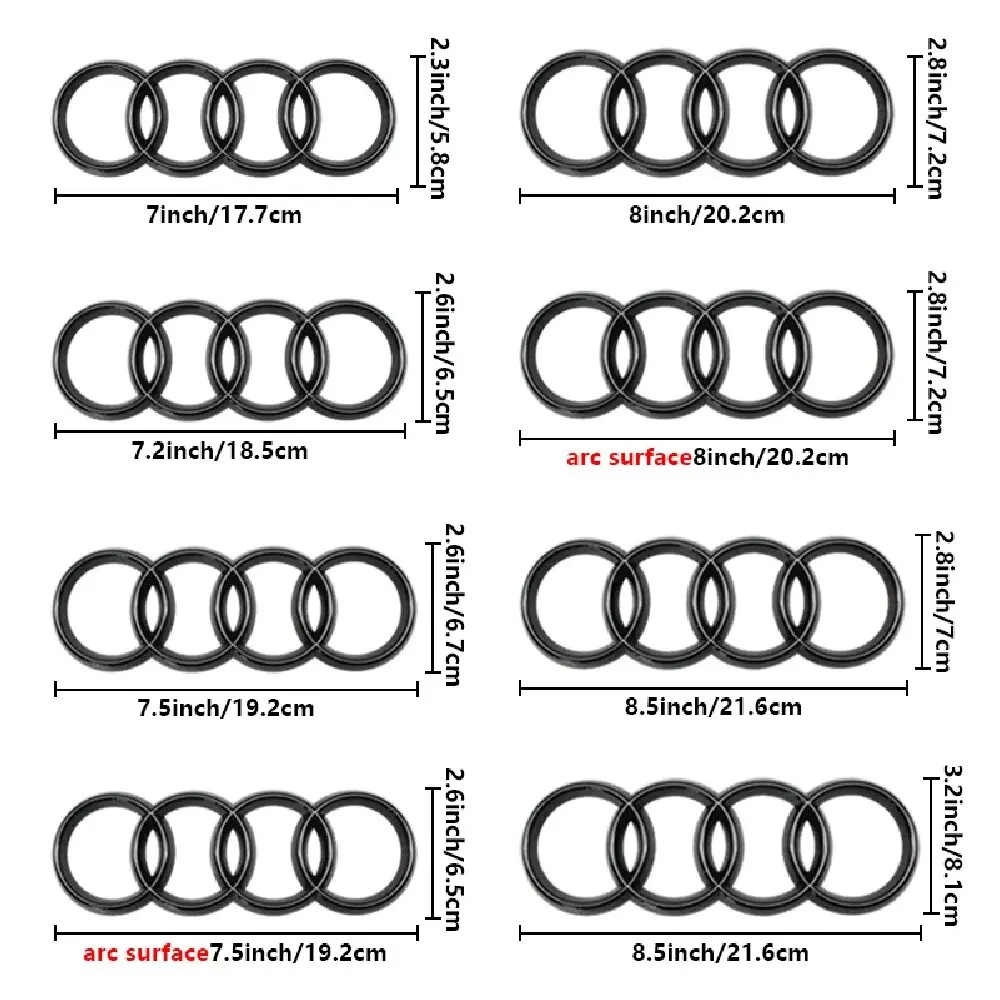 Car Emblem 4 Ring ABS Car Hood Front Bonnet Grill Rear Trunk Logo Badge Sticker Decal For Audi A3 A4 A5 A6 A7 Q2 Q3 Q5 Q8 TT