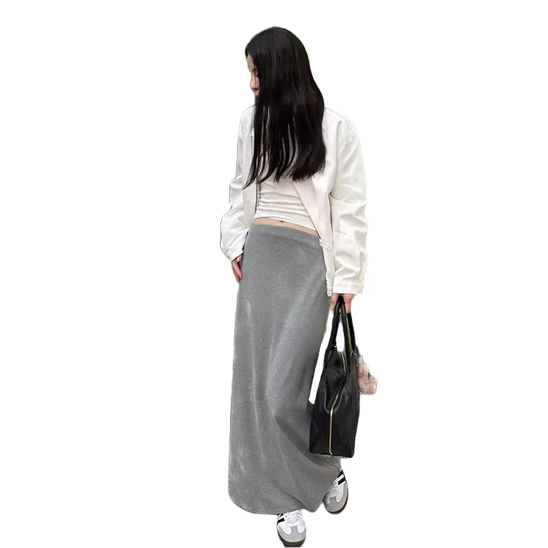 Spring Maternity Long Loose Straight Skirts Pregnant Woman Knitting Skirts Casual Black Grey