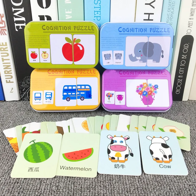 

Baby Infant Flash Card Jigsaw Cognition Puzzle Cartoon Story Animal Cognitive Matching Game Early Education Card Learning Toys