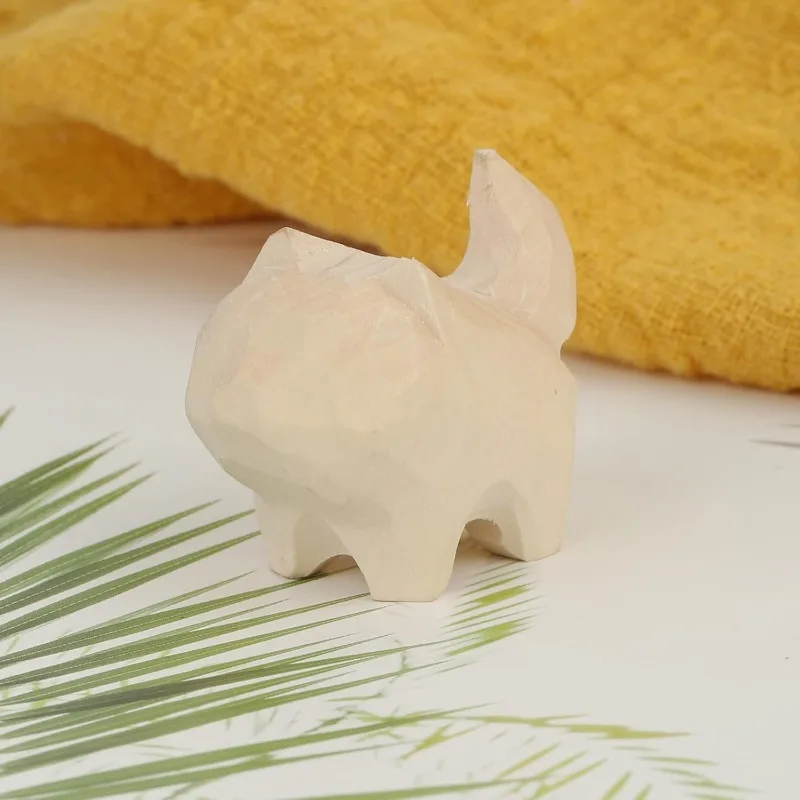 1.4 Inch Carved Natural Wood Color Dog Figurine-Unique DIY Handmade Art Carving for Home Decoration Collectible Pet Themed Item