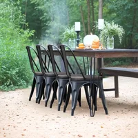 Metal Dining Chair Stackable Industrial Vintage Kitchen Chairs Indoor-Outdoor Bistro Cafe Side Chairs with Back and Wooden Seat 1
