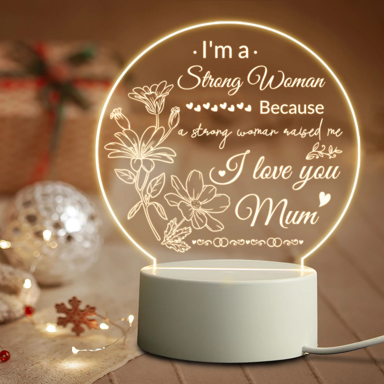 Mothers Day Gifts for Mum from Daughter Son-Acrylic USB Night Lamp-Mother's Day, Birthday,Thanksgiving,Gifts for Mum, Stepmom battery night light