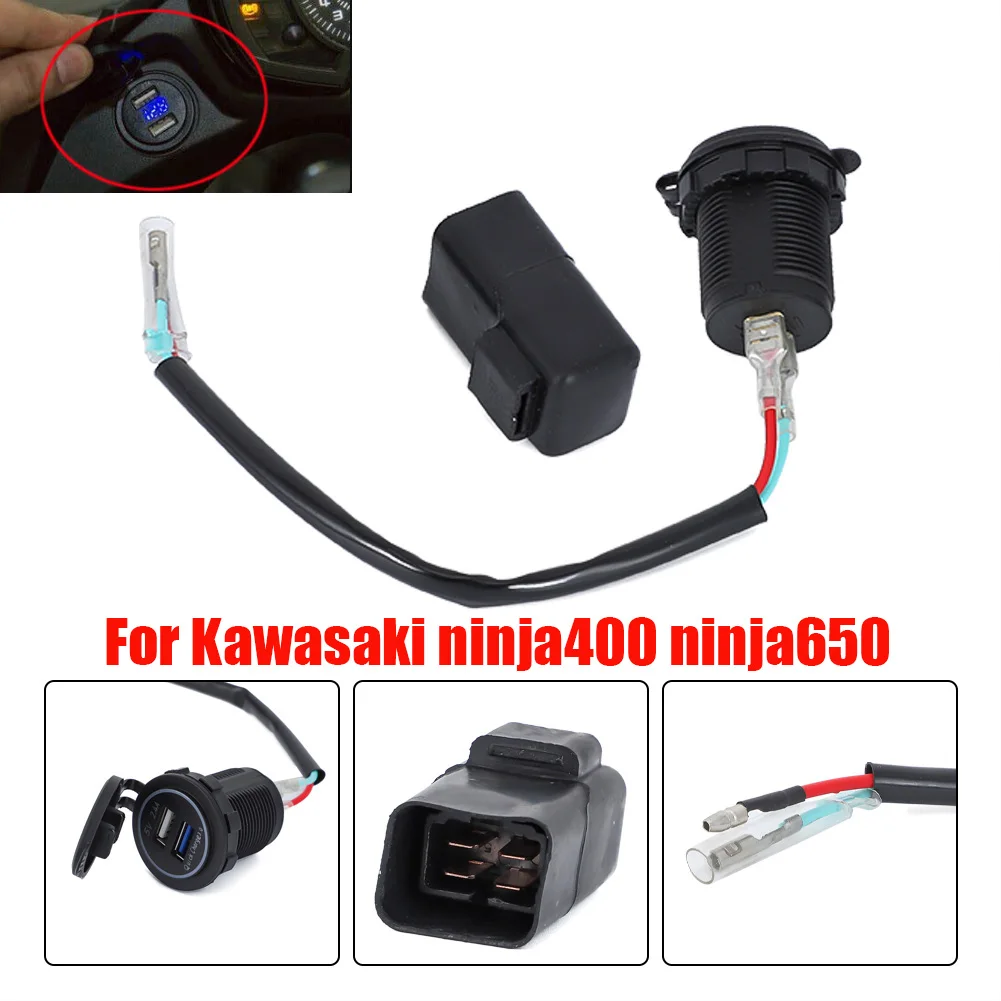 

12V 22A Motorcycle Bike Dual USB Charger Relay For Kawasaki Versys 650 Versys 1000 Ninja 650 400