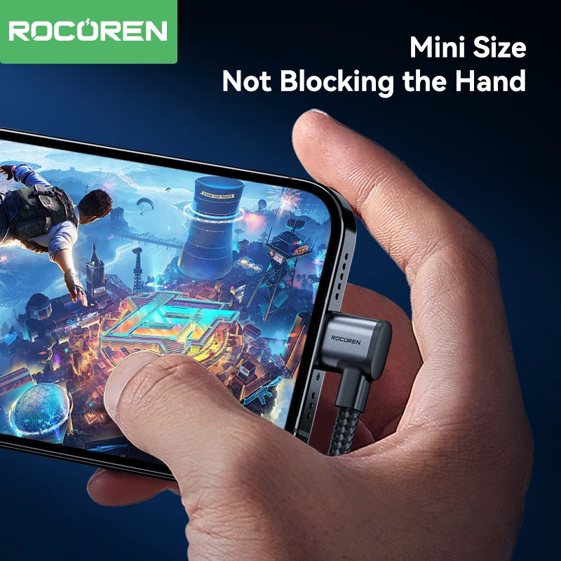 Rocoren 3A 90 Degree USB Type C Cable QC 3.0 Fast Charging Wire For Mobile Phone Samsung Huawei Xiaomi Charging Elbow Data Cord Best Sellers In Phones Accessories