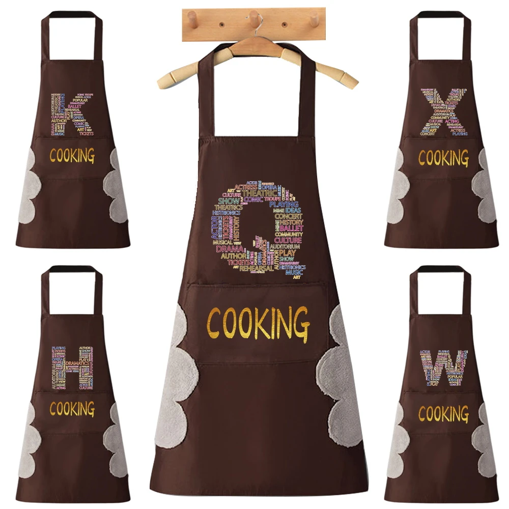 Kitchen Aprons for Woman Men Chef Work Waterproof Apron Restaurant Clean Uniform Text 26 Letter