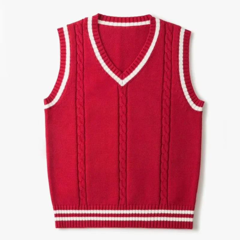 Striped Knitted Sweaters for Men Sleeveless Man Clothes V Neck Vest Waistcoat Jumpers Sweat-shirt Cigaret Cotton
