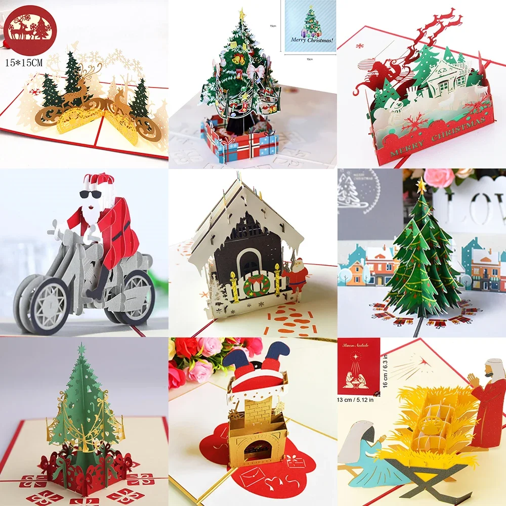 3D Pop UP Santa Cards Marry Christmas Greeting Card Party Invitations Gifts New Year Gift Card Anniversary Postcard greeting cards