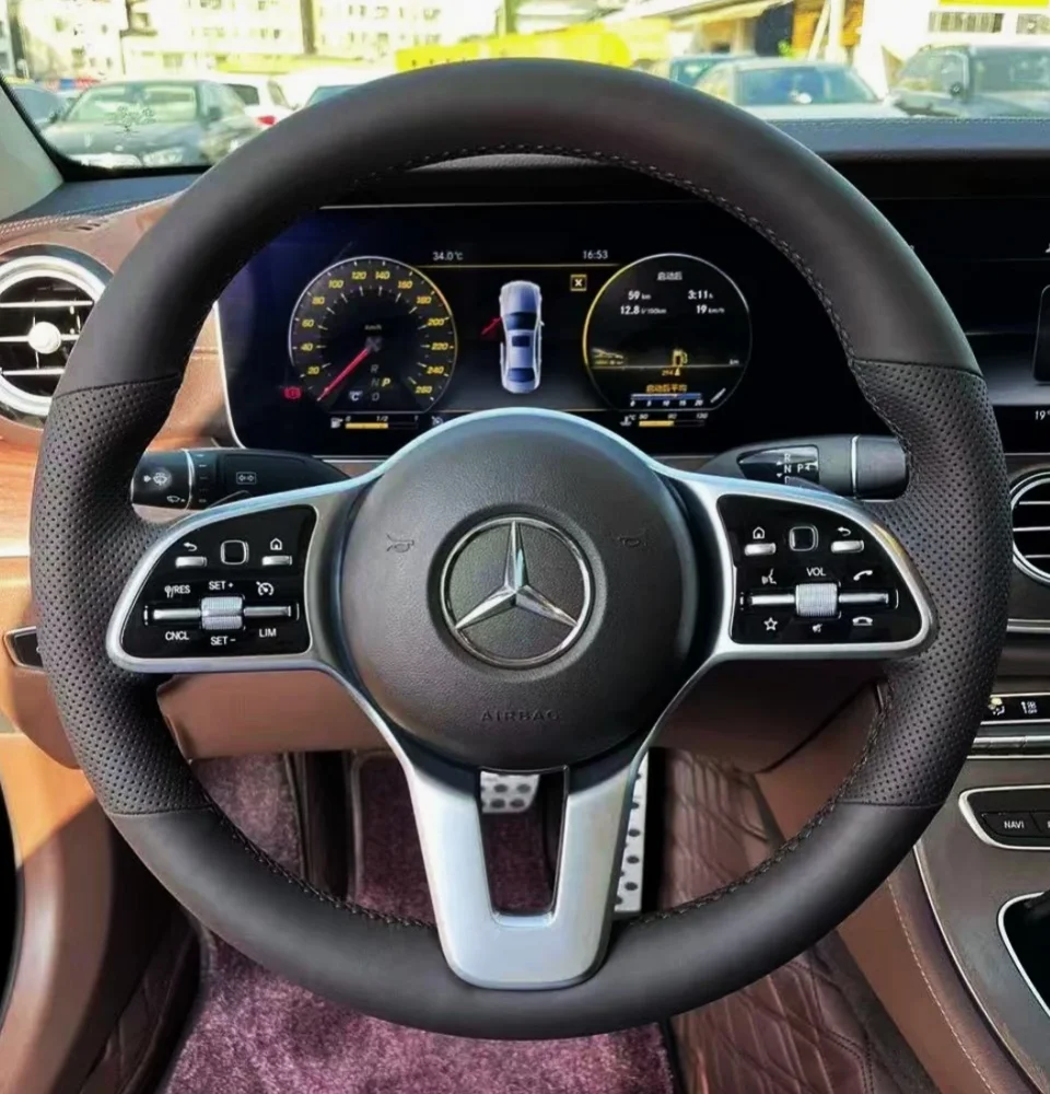 Anpassung Auto Lenkrad Abdeckung Zubehör Hand Nähen Echtes Leder Für Mercedes Benz A200 C260 E300 GLC300 Gla260 – Detail 1