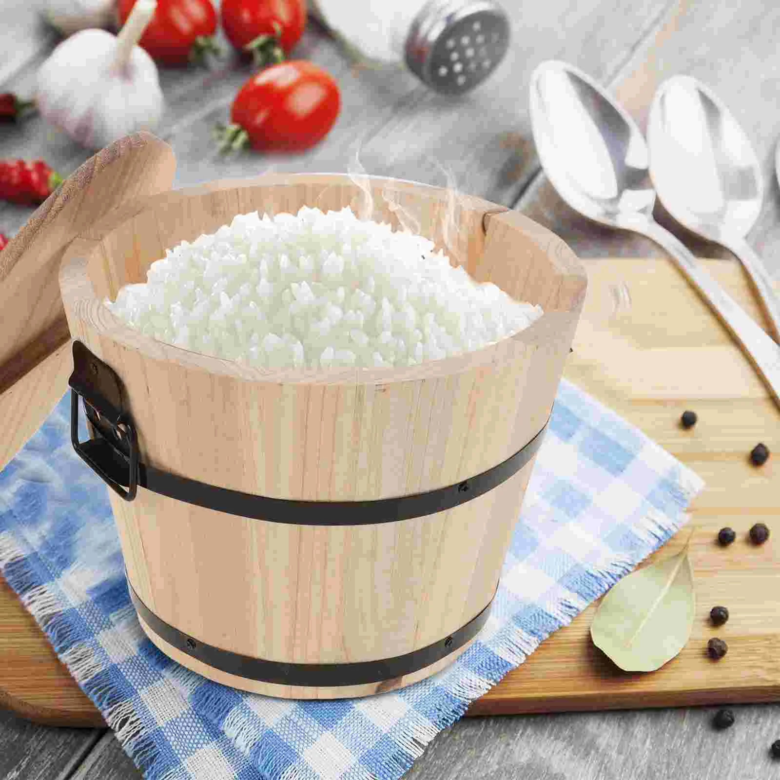 Basket Rice Steamer Sushi Wood Bucket Mixing Bowl Device Yellow Wooden Container