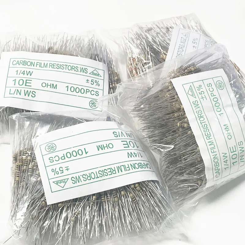 1000pcs 1/4W 5% Carbon Film Resistor 1R ~ 10M 0R 10R 100R 220R 330R 1K 2.2K 3.3K 4.7K 10K 22K 47K 100K 1M