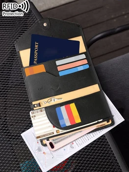 Portafoglio da viaggio Passaporto RFID Porta carte di credito ID/Cash/Passaporto familiare multifunzionale Clip per passaporto per uomo e donna