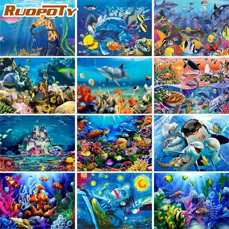 Ruopoty Painting By Numbers Kits For Adults Ocean Dolphin Animal