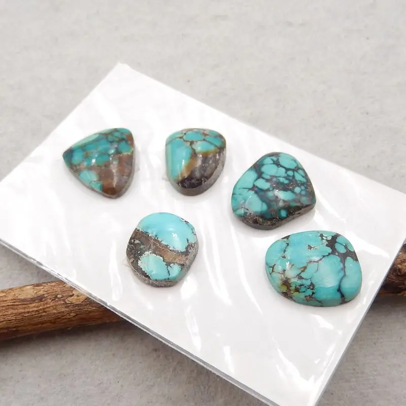 Semiprecious Jewelry 5Pcs Natural Stone Turquoise Cabochons Flatback 14x12x5mm 7g