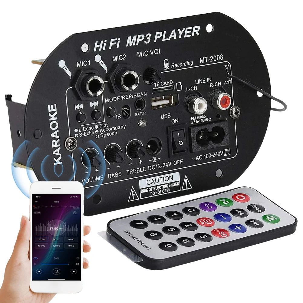Audio Amplifier Board 220V 12V Digital Bluetooth Amplifier Board Module Car Subwoofer Dual Microphone Karaoke Amp Speaker DIY Audio Amplifier Board