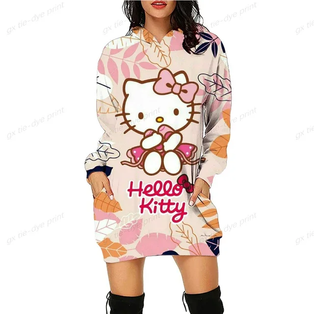 thumbnail image 1 of Sudadera con capucha de dibujos animados divertidos de HELLO KITTY para mujer, sudadera con capucha de HELLO KITTY con gráfico de los años 90, vestido ajustado con capucha para mujer, 1 of 5