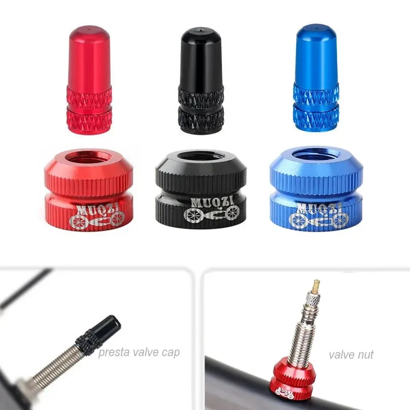 Bicycle tire valve nut with valve cap set 2-6 sets MTB road bike tubeless stem protection screw dust cover accessories