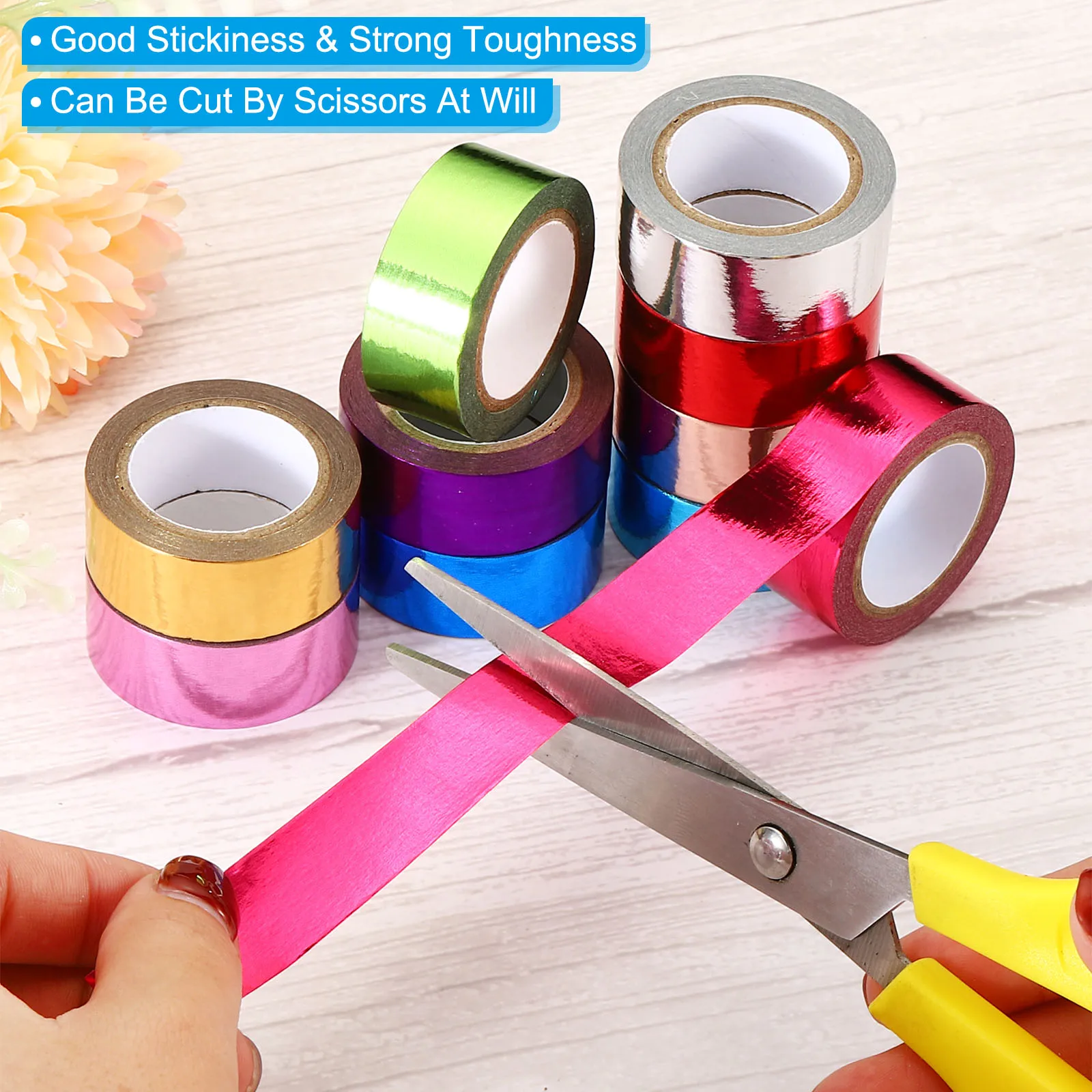 2-10Pc Metallic Washi Tape 15mmx5m Art Paper Mirror Masking Foil Sticker Decorative Self-Adhesive Tape for DIY Art Craft Wedding 6