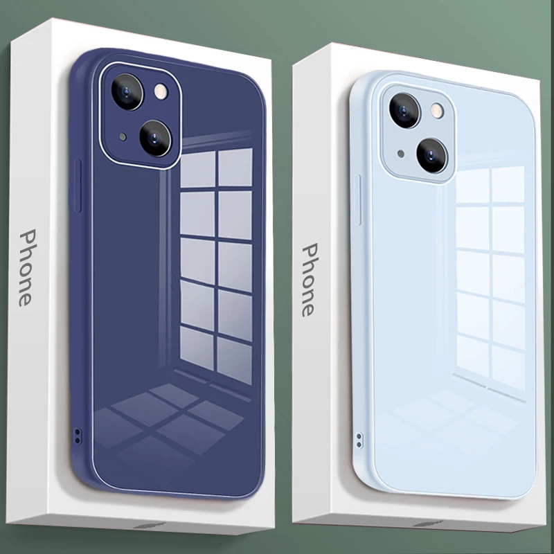 

Square Tempered Glass Case For IPhone 14 13 11 12 14 Pro Max X XS MAX XR 7 8 Plus Anti-knock Reflective Fall Protection Cover